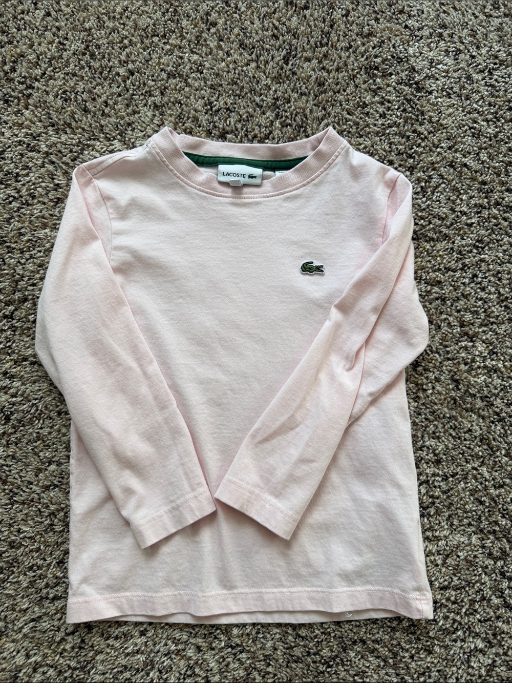 Lacoste Kids Pale Pink Long Sleeve Tee with Crocodile Logo